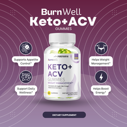 5 Bottles Keto+ ACV BurnWell Gummies-300 Gummies