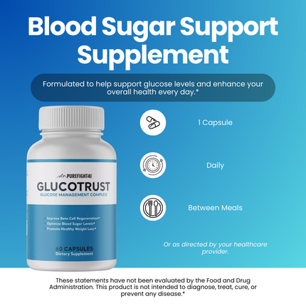 Glucotrust Blood Sugar Support Supplement - 12 Bottles 720 Capsules