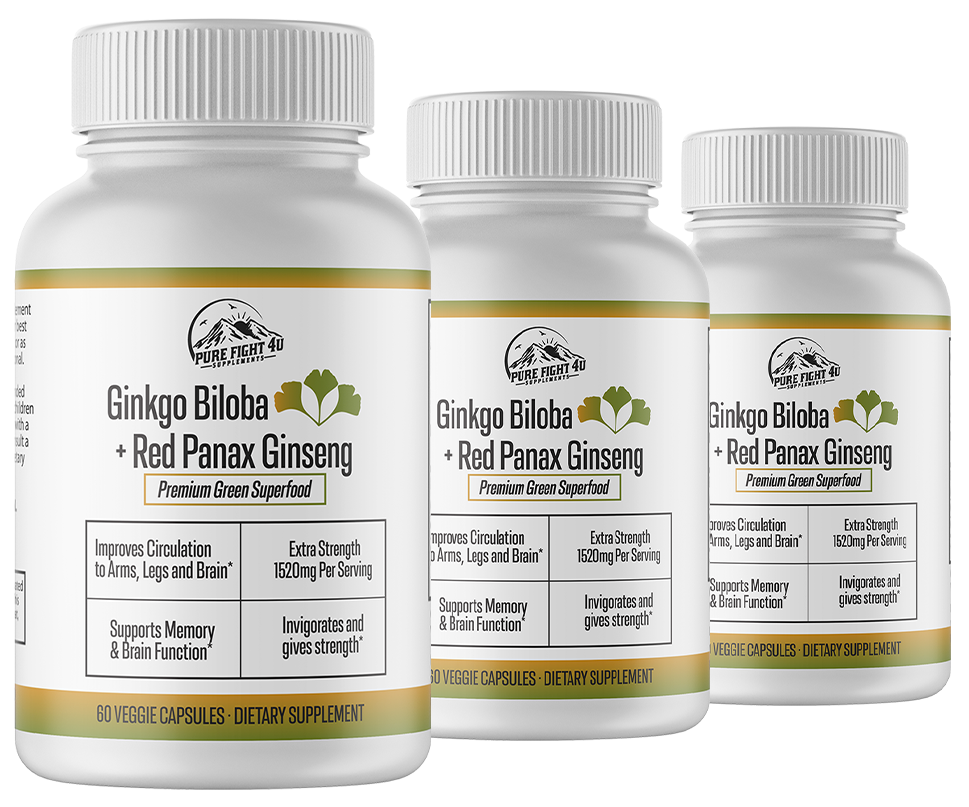 Ginkgo Biloba+Red Panax Ginseng Premium Green Superfood - 3 Bottles 180 Capsules